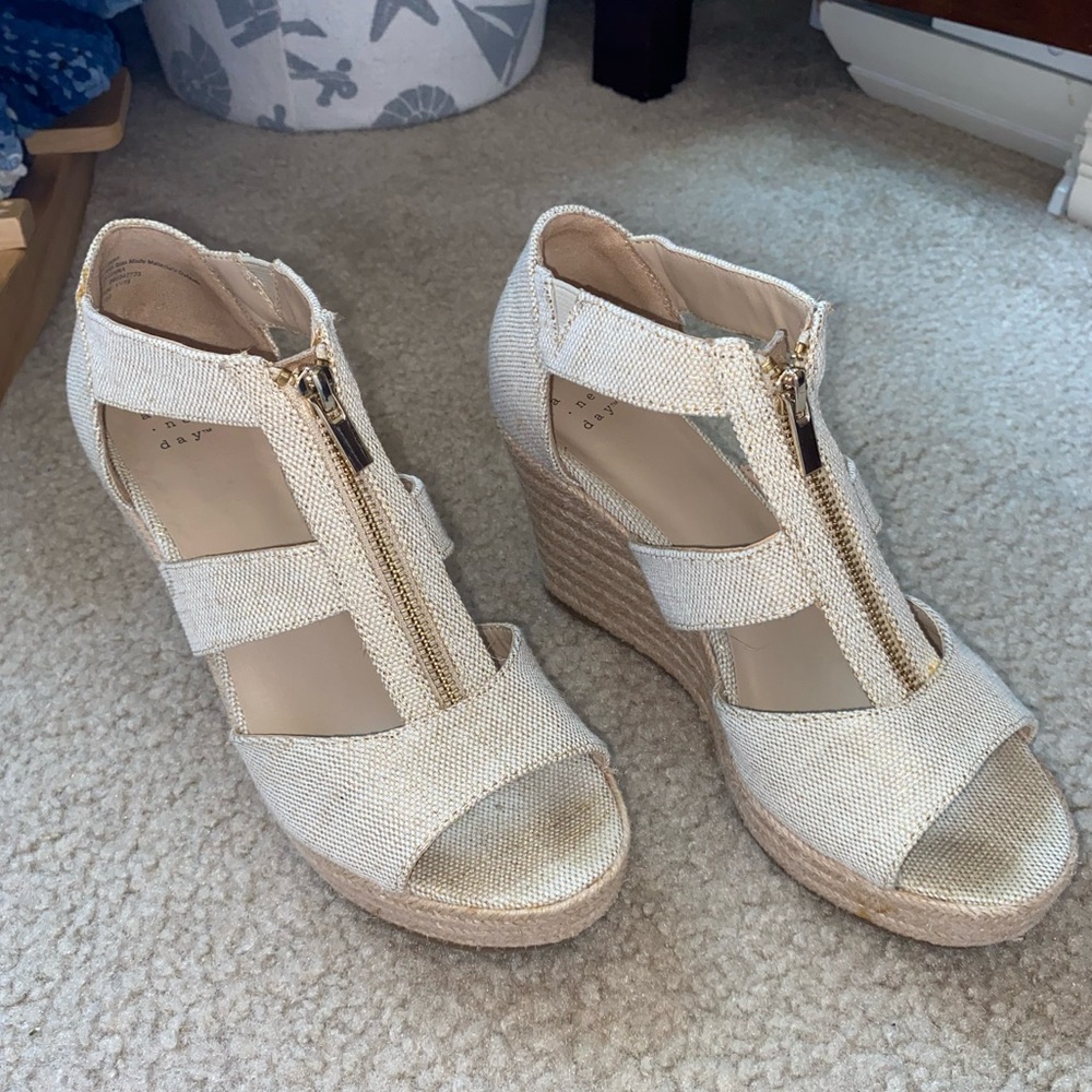 A New Day wedge sandal with zipper and sparkle detail